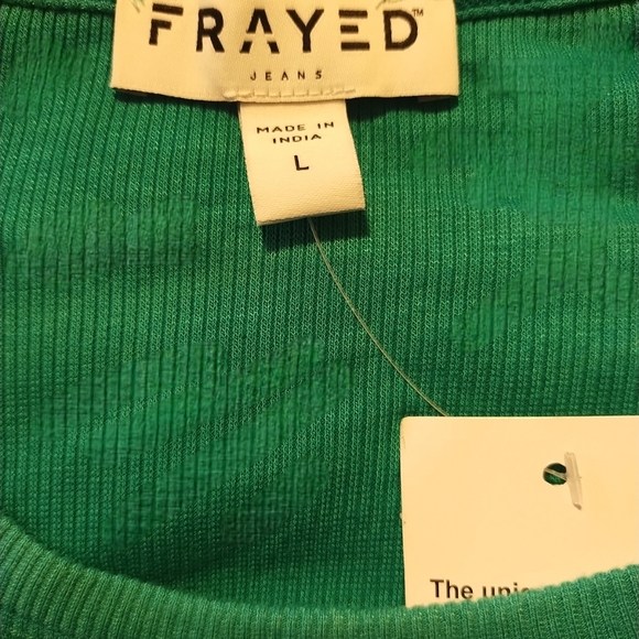 FRAYED JEANS | Green Ribbed Drop Shoulders Elbow Sleeve Crew Neck T-Shirt L - Picture 6 of 6